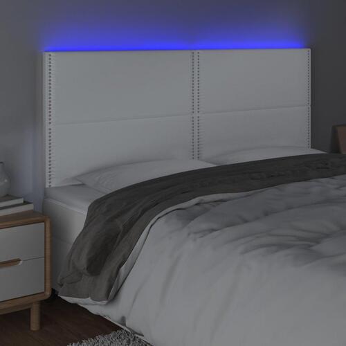 Sengegavl med LED-lys 200x5x118/128 cm kunstlæder hvid