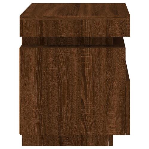 Sengeborde 2 stk. med LED-lys 40x39x48,5 cm brun egetræsfarve