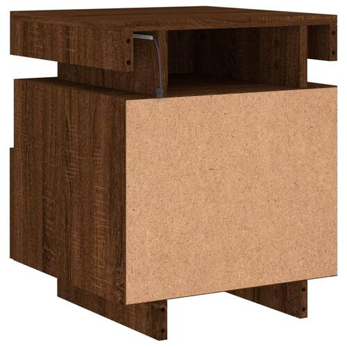 Sengeborde 2 stk. med LED-lys 40x39x48,5 cm brun egetræsfarve