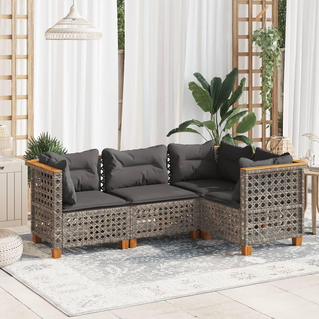 Sofasæt til haven 4 dele med hynder polyrattan grå