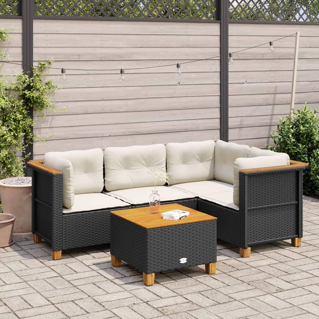 Sofasæt til haven 5 dele med hynder polyrattan sort