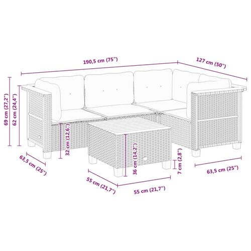 Sofasæt til haven 5 dele med hynder polyrattan sort