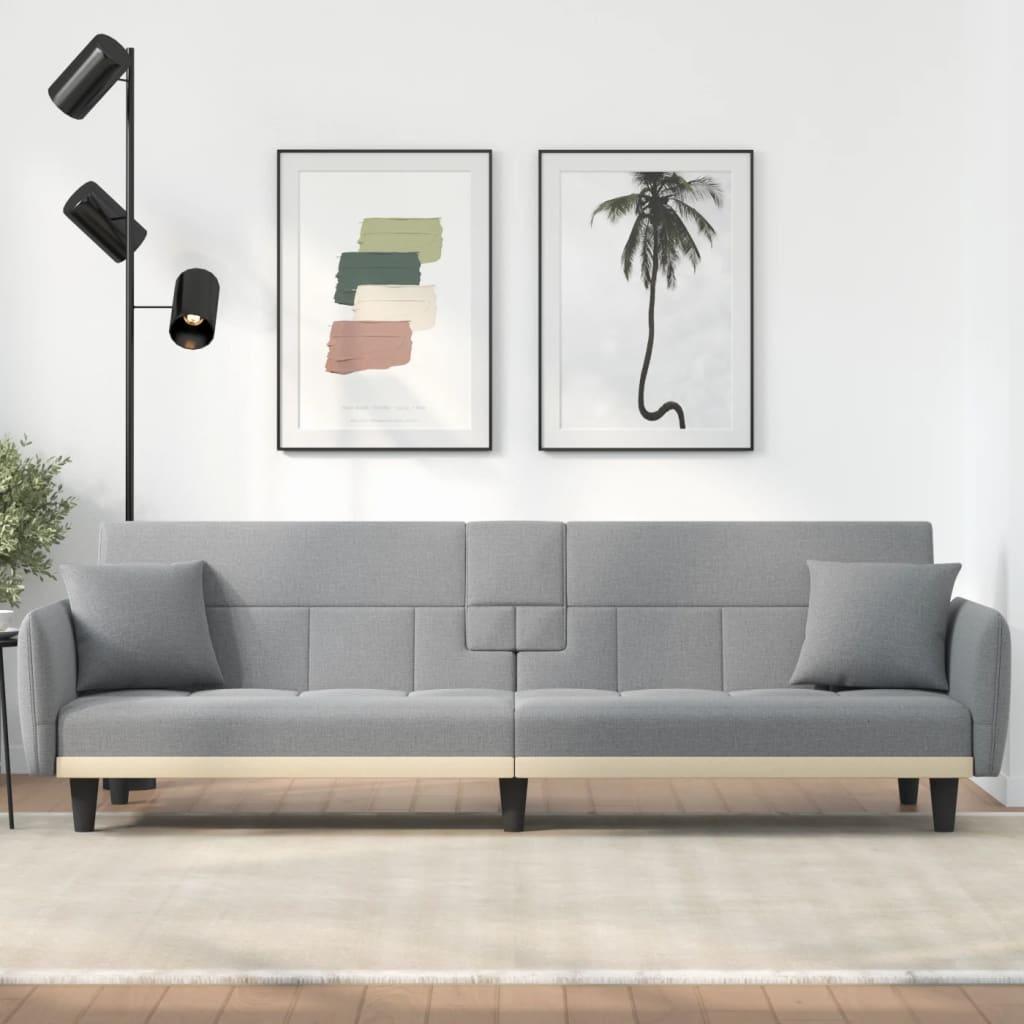 Sovesofa med kopholdere stof lysegrå