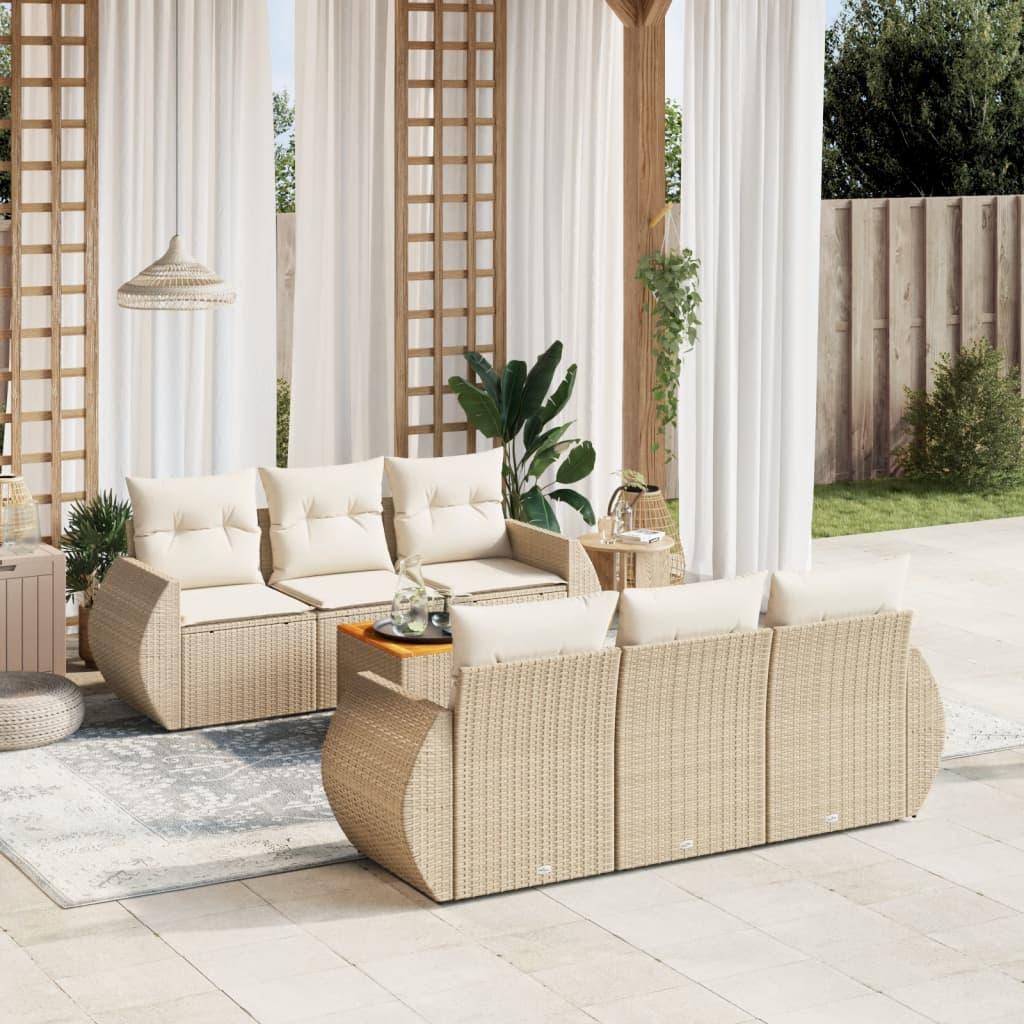 Sofasæt til haven 7 dele med hynder i polyrattan beige