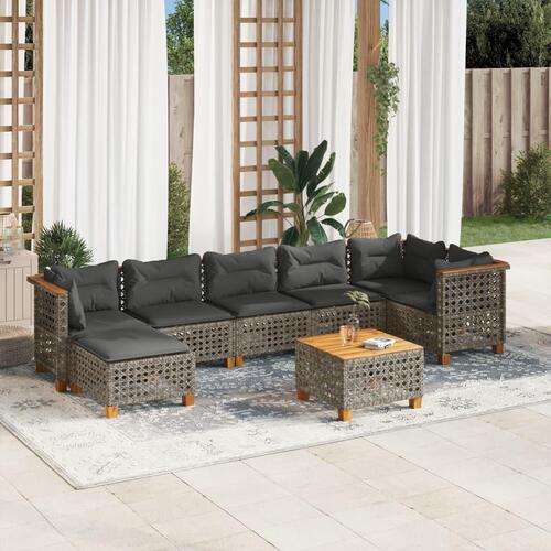 Sofasæt til haven 8 dele med hynder polyrattan grå