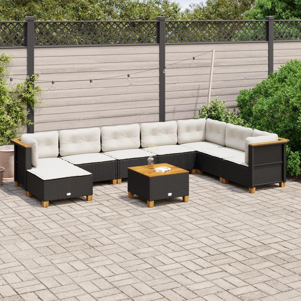 Sofasæt til haven 9 dele med hynder polyrattan sort