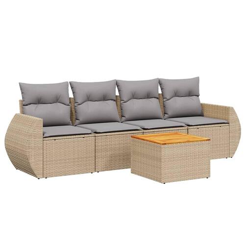 Sofasæt til haven 5 dele med hynder polyrattan beige
