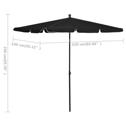 Parasol med stang 210x140 cm sort