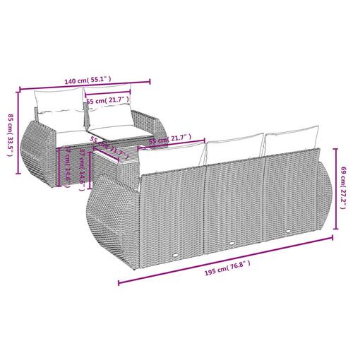 Sofasæt til haven 6 dele med hynder polyrattan beige
