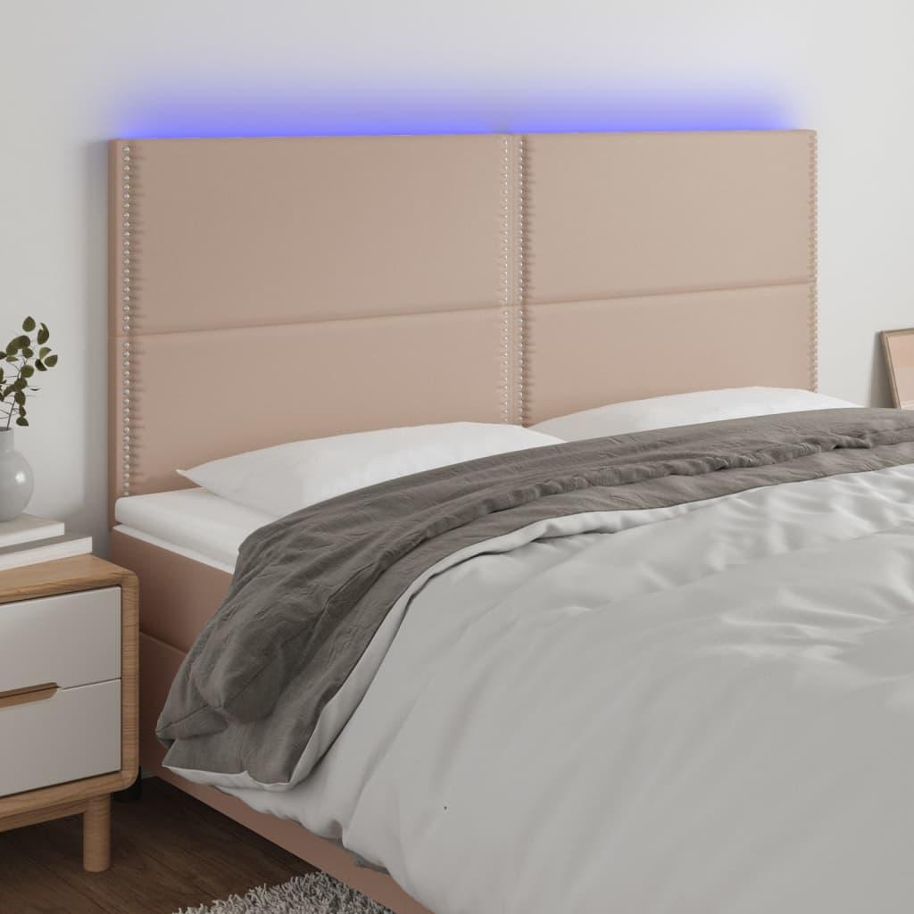 Sengegavl med LED-lys 200x5x118/128 cm kunstlæder cappuccino
