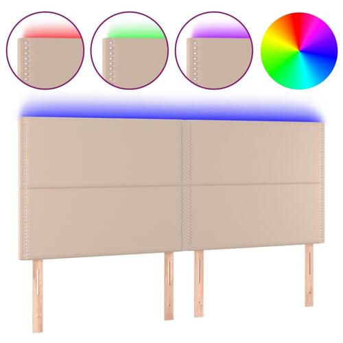 Sengegavl med LED-lys 200x5x118/128 cm kunstlæder cappuccino