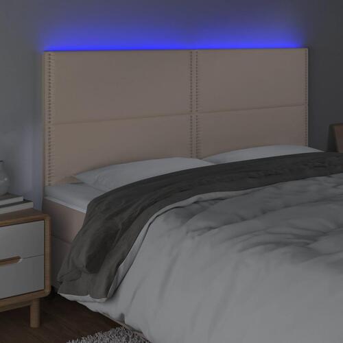 Sengegavl med LED-lys 200x5x118/128 cm kunstlæder cappuccino