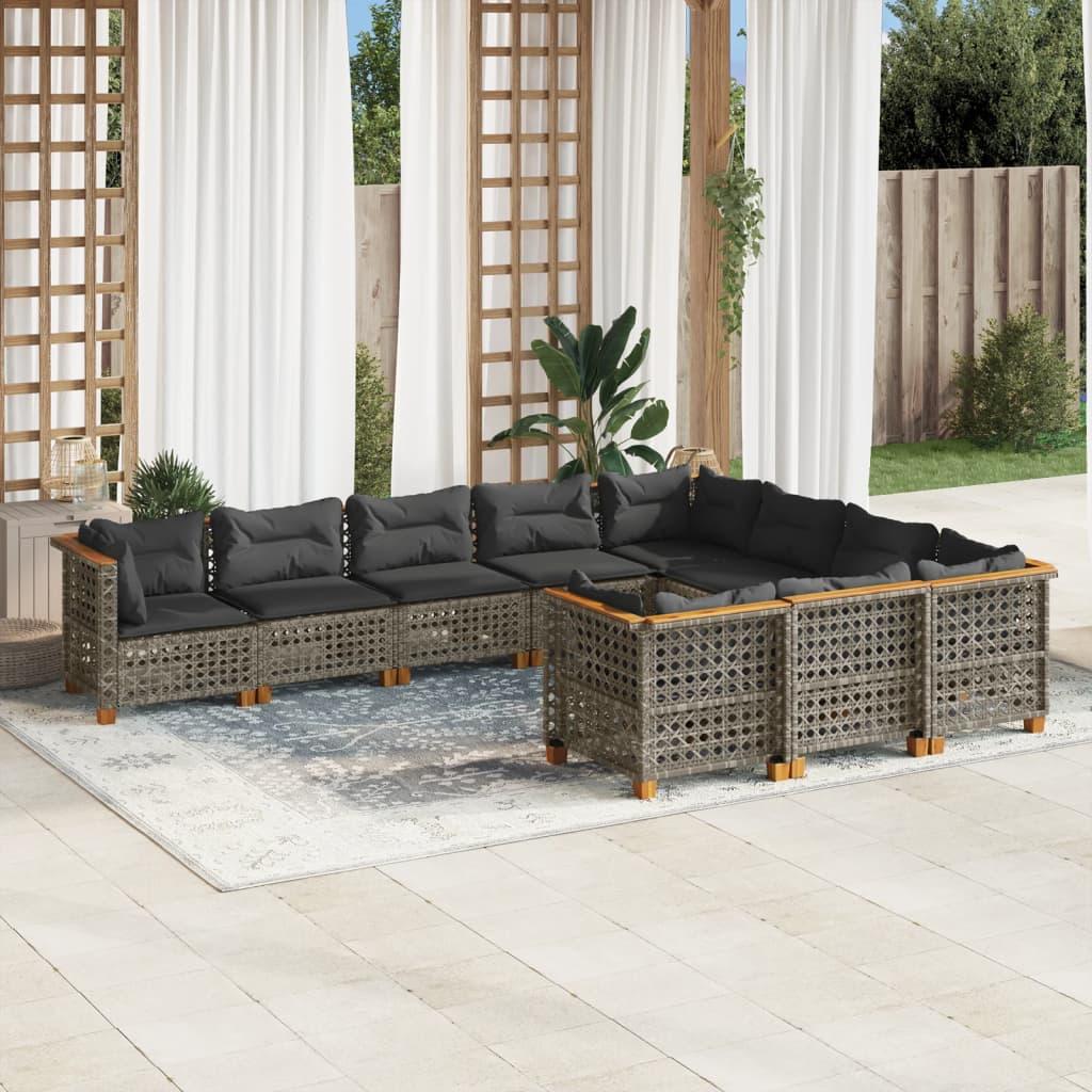 Sofasæt til haven 10 dele med hynder polyrattan grå
