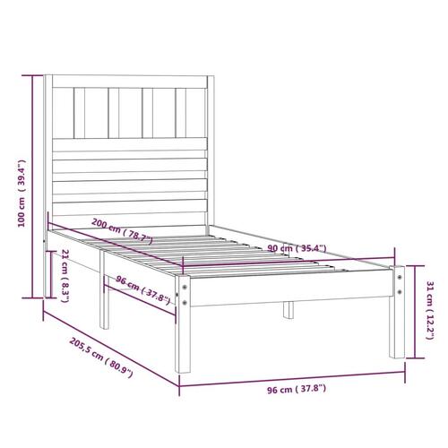 Sengeramme 90x200 cm massivt fyrretræ