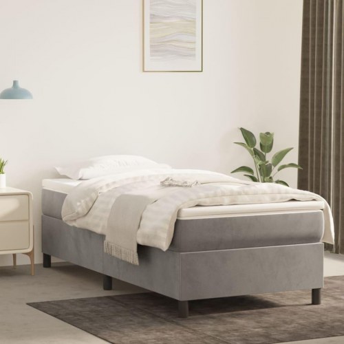 Boxspring sengeramme i fløjl - lysegrå 90×200 cm