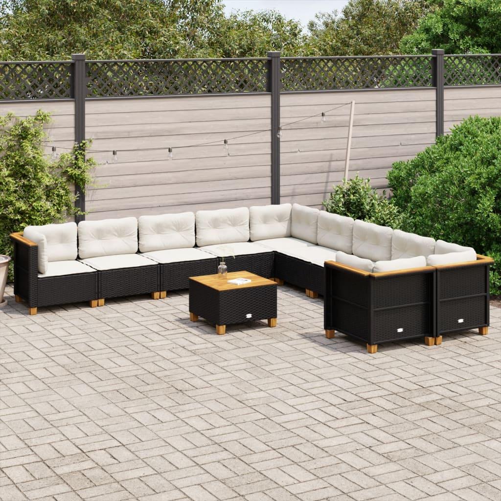 Sofasæt til haven 11 dele med hynder polyrattan sort billede