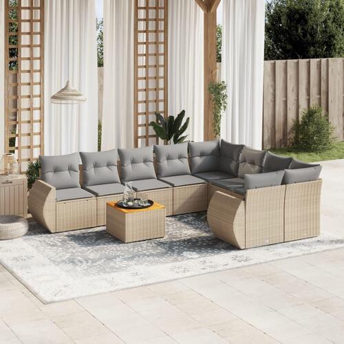 Sofasæt til haven 9 dele med hynder polyrattan beige