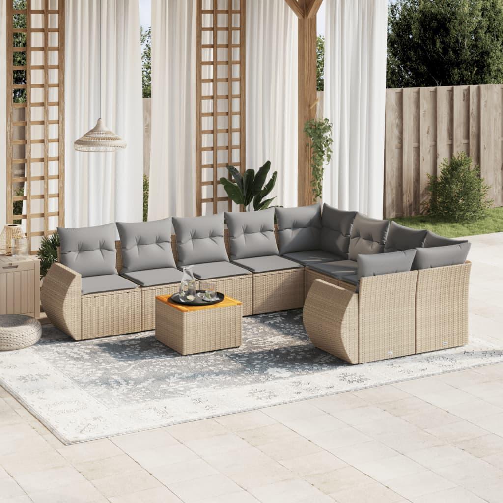 Sofasæt til haven 9 dele med hynder polyrattan beige