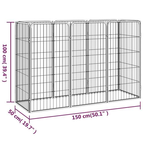 8-panels hundegård 50x100 cm pulverlakeret stål sort
