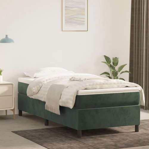 Boxspring sengeramme i fløjl - mørkegrøn 90×200 cm