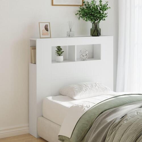 Sengegavl med LED-lys 100x18,5x103,5 cm konstrueret træ hvid