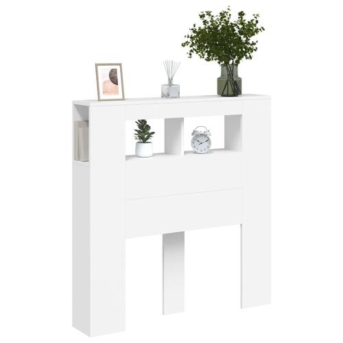 Sengegavl med LED-lys 100x18,5x103,5 cm konstrueret træ hvid