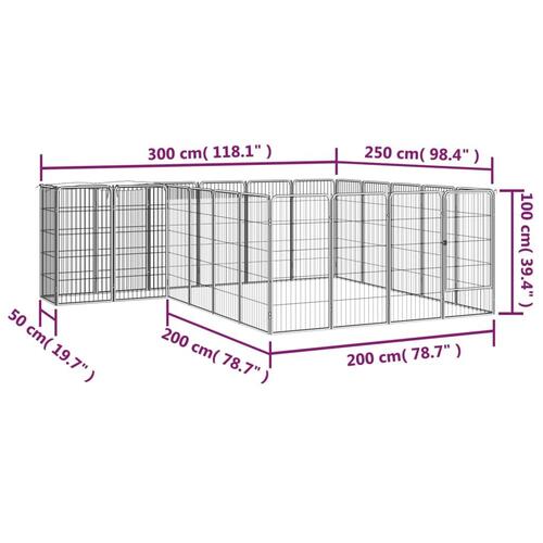 22-panels hundegård 50x100 cm pulverlakeret stål sort