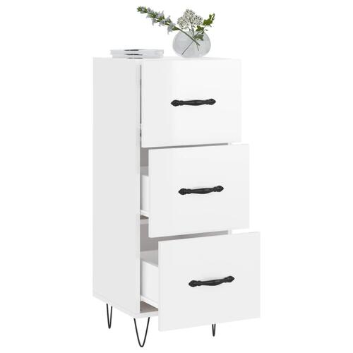 Skænk 34,5x34x90 cm konstrueret træ hvid højglans