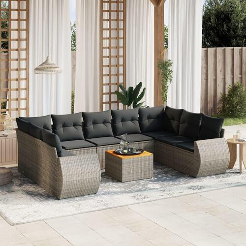 Sofasæt til haven 10 dele med hynder polyrattan grå