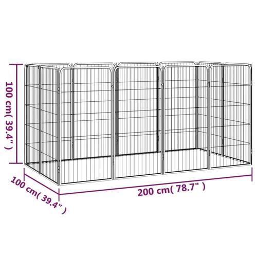 12-panels hundegård 50x100 cm pulverlakeret stål sort