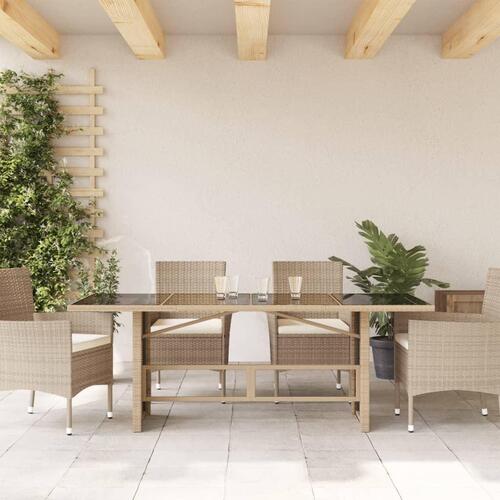 Havebord med glastop 190x80x75 cm polyrattan beige