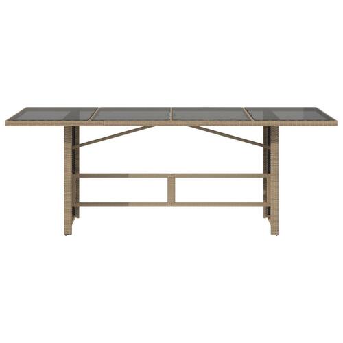 Havebord med glastop 190x80x75 cm polyrattan beige