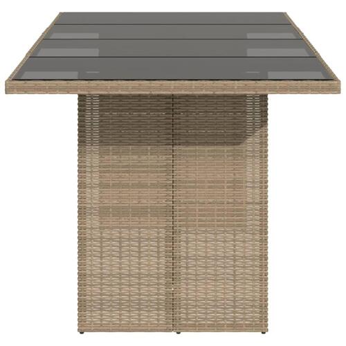 Havebord med glastop 190x80x75 cm polyrattan beige