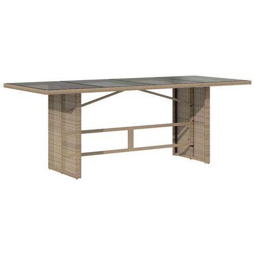 Havebord med glastop 190x80x75 cm polyrattan beige