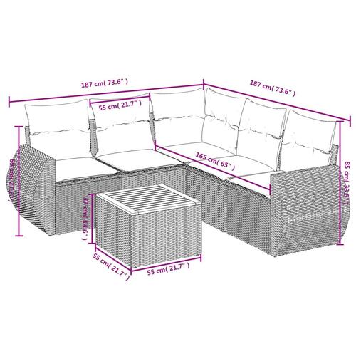 Sofasæt til haven 6 dele med hynder polyrattan sort