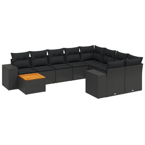 Sofasæt til haven 10 dele med hynder polyrattan sort