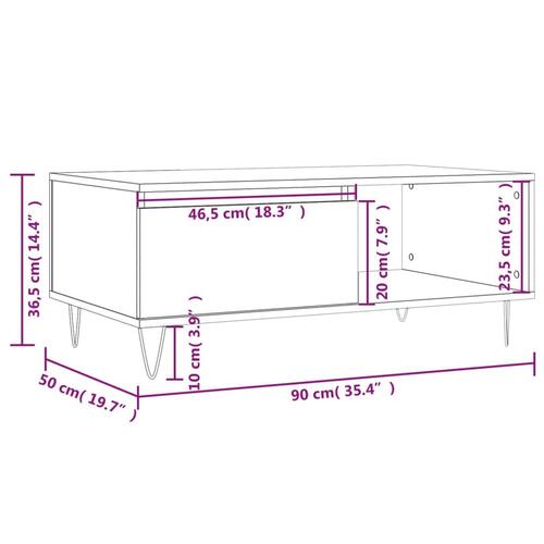 Sofabord 90x50x36,5 cm konstrueret træ røget egetræsfarve