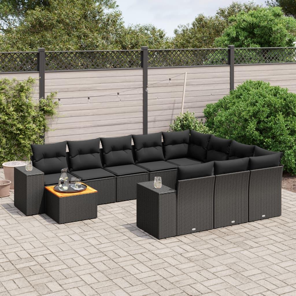 Sofasæt til haven 11 dele med hynder polyrattan sort