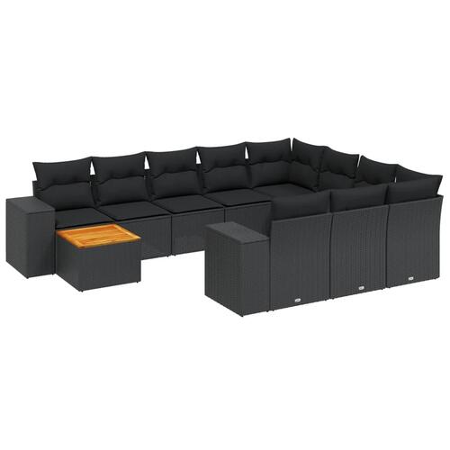 Sofasæt til haven 11 dele med hynder polyrattan sort