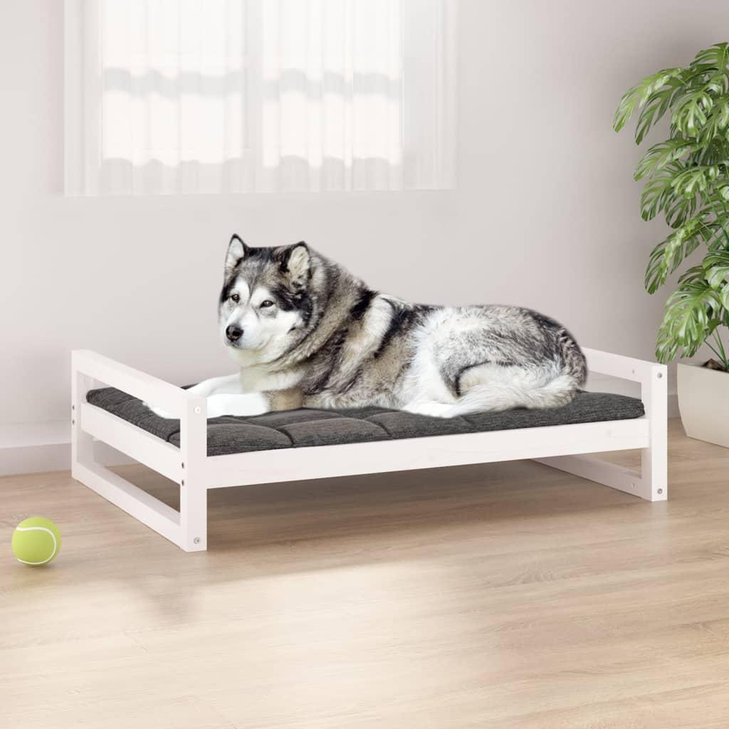 Hundeseng 105,5x75,5x28 cm massivt fyrretræ hvid