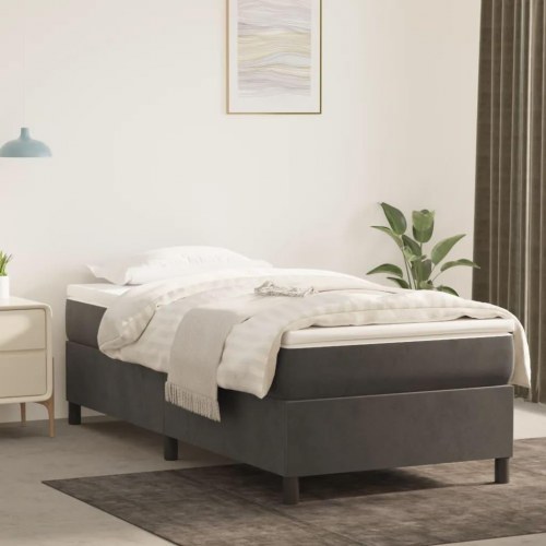 Boxspring sengeramme i fløjl - mørkegrå 100×200 cm