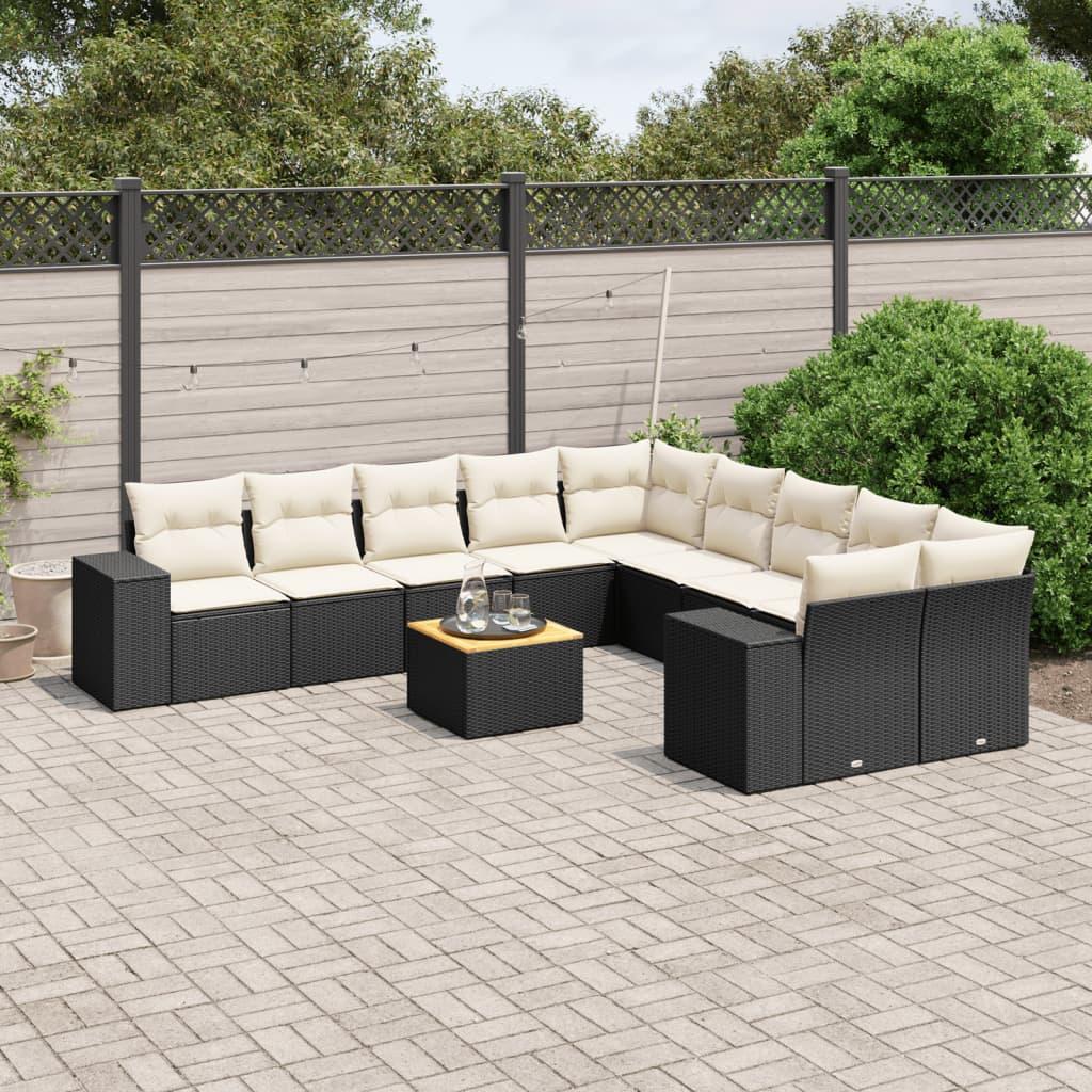 Sofasæt til haven 11 dele med hynder polyrattan sort