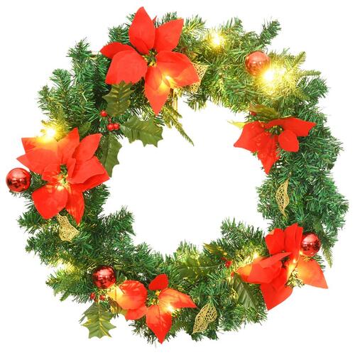 Julekrans med LED-lys 60 cm PVC grøn