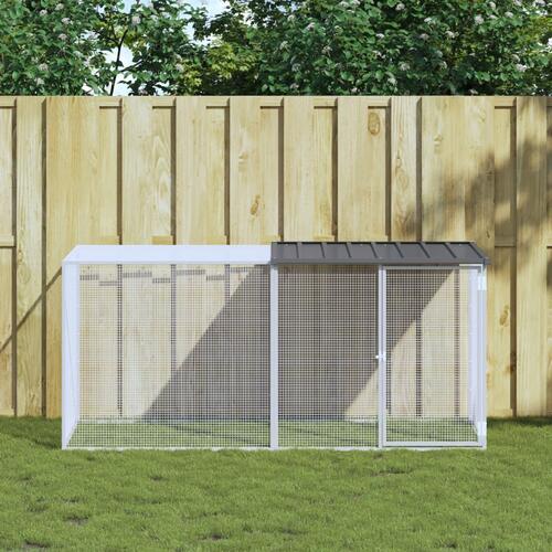 Hønsebur med tag 203x98x90 cm galvaniseret stål antracitgrå