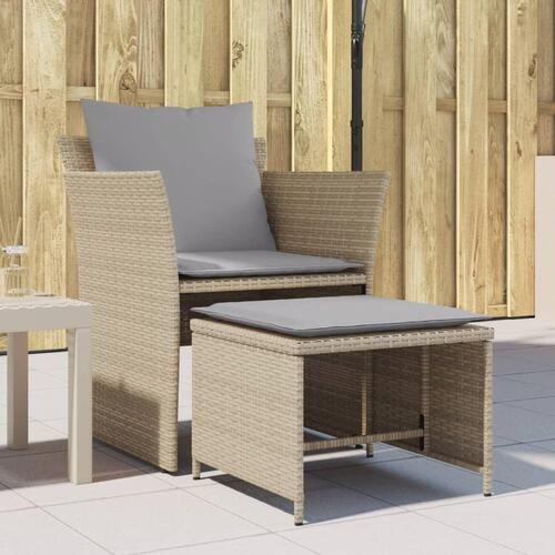 Havestol med fodskammel polyrattan beige
