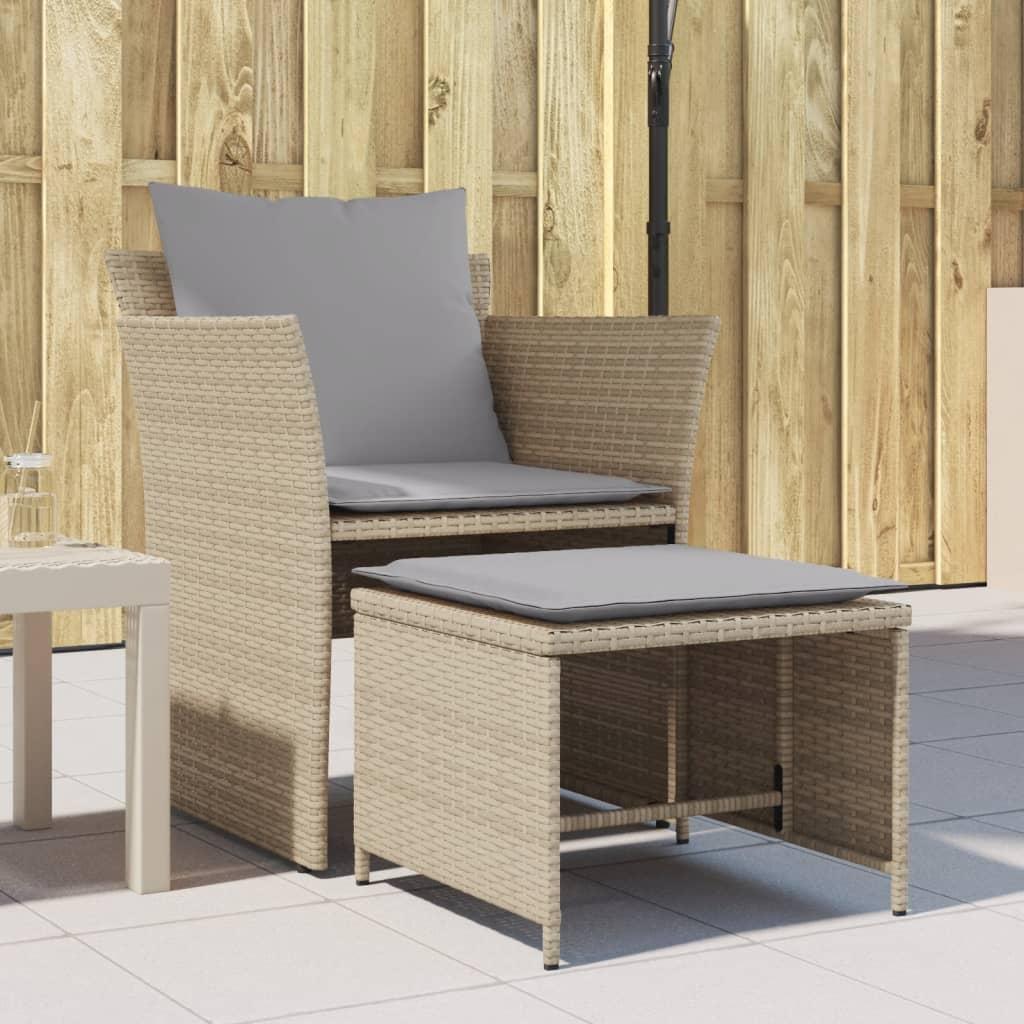 Havestol med fodskammel polyrattan beige