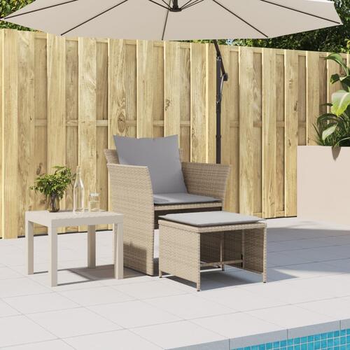 Havestol med fodskammel polyrattan beige