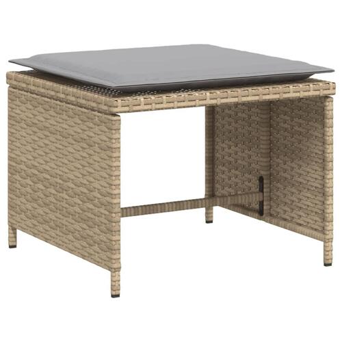 Havestol med fodskammel polyrattan beige