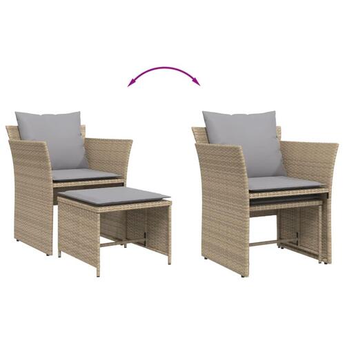 Havestol med fodskammel polyrattan beige