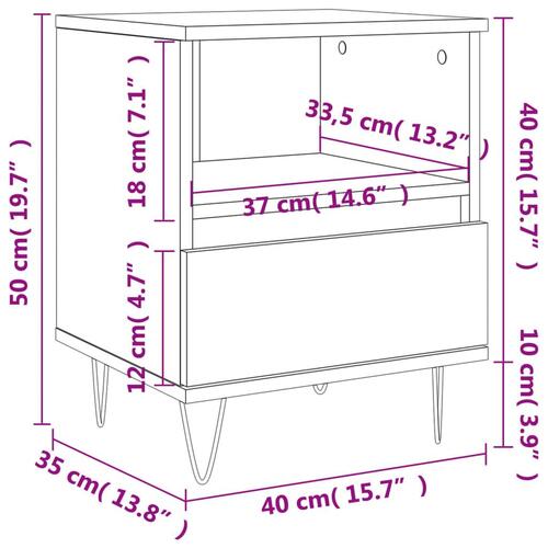 Sengebord 40x35x50 cm konstrueret træ hvid
